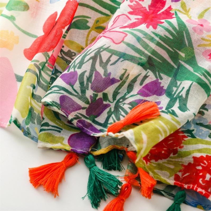 Fringed Women Lady Floral Scarf Soft Neck Scarf Stylish Shawl Wrap Elegant Floral Scarves Neckerchief