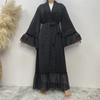 Black Floral Embroidery Lace-Up Muslim Cardigan Robe - Dubai 1963