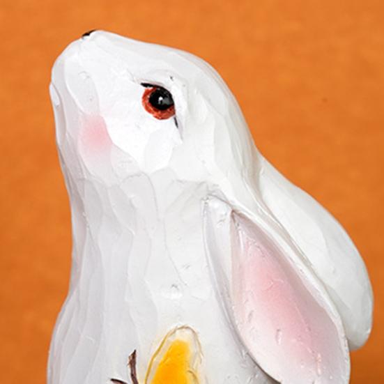 1 Pair Easter Bunny Figurine Carving Flower Butterfly Ladybird Rabbit Statue Animal Sculpture Holiday Party Desktop Decoration Ornament