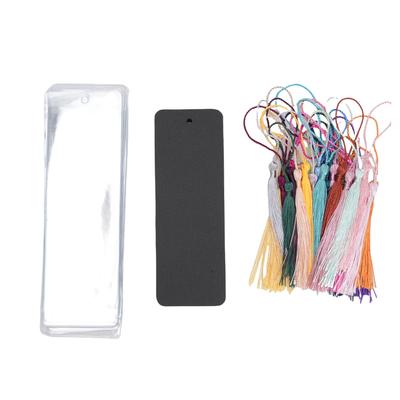 Blank Bookmark Set with Tassels and Protective Sleeves Rounded Corner Paper Book Marks Craft Kit for Decoration Black