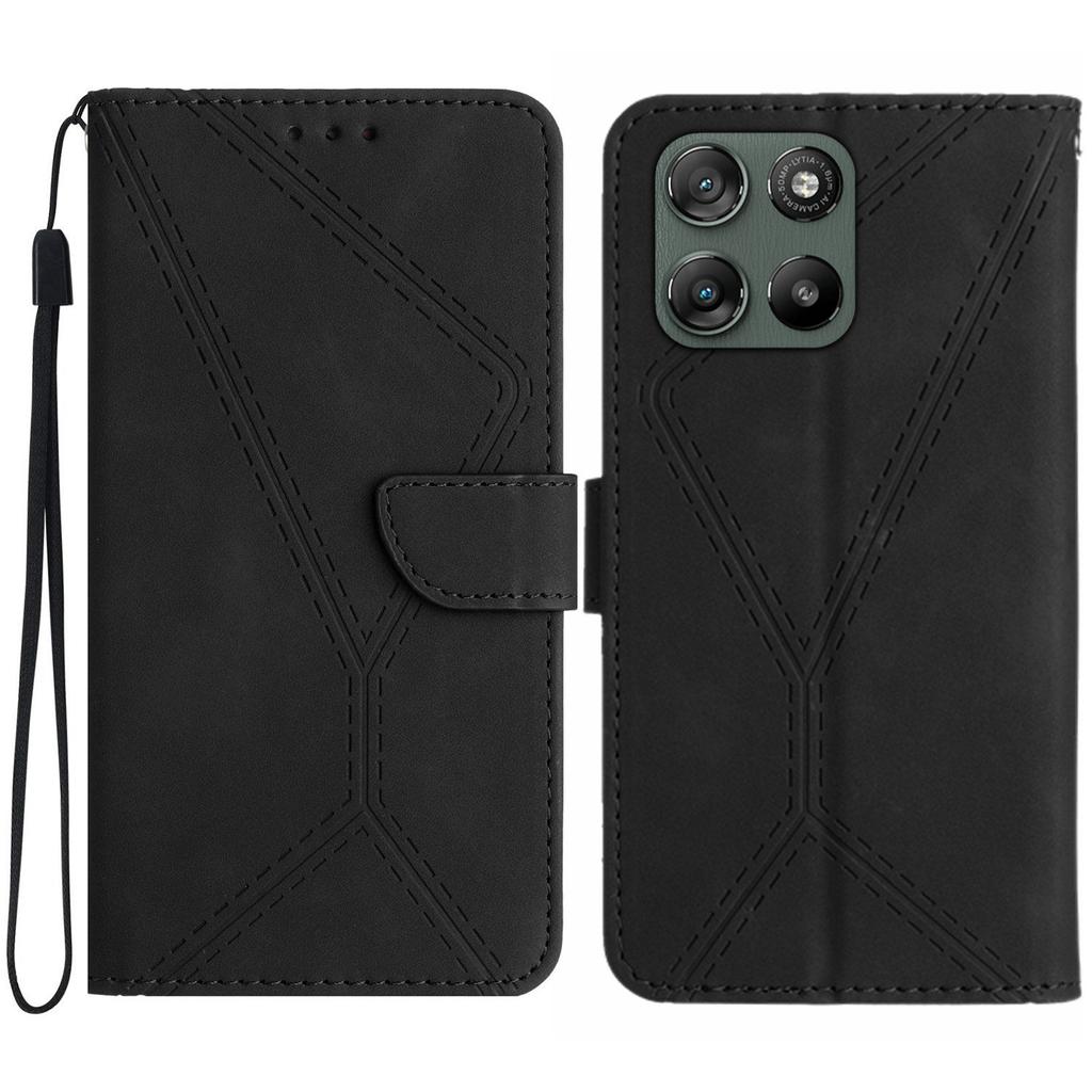 For Motorola Moto G67 Power 5G Case Skin Touch Lines Imprinted PU Leather Flip Phone Cover
