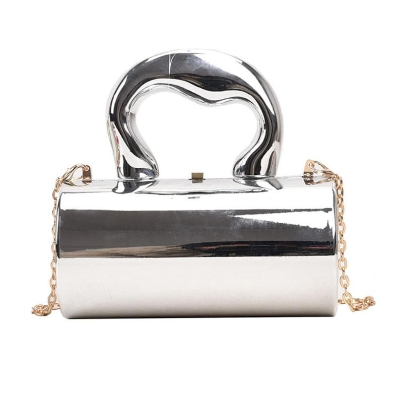 Стильная акриловая сумка-цилиндр с цепочкой-ремнем, универсальная сумка через плечо и ручная сумка серебряный