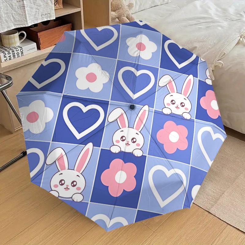 

1pc Bunny Heart Automatic Folding Umbrella Durable Iron Frame, Iron Umbrella Structure Suitable for All Seasons yy260203113