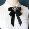 Rhinestone Crystal Ribbon Bow Brooch Polyester Shirt Collar Pin Neckline Decoration Brooches  Women