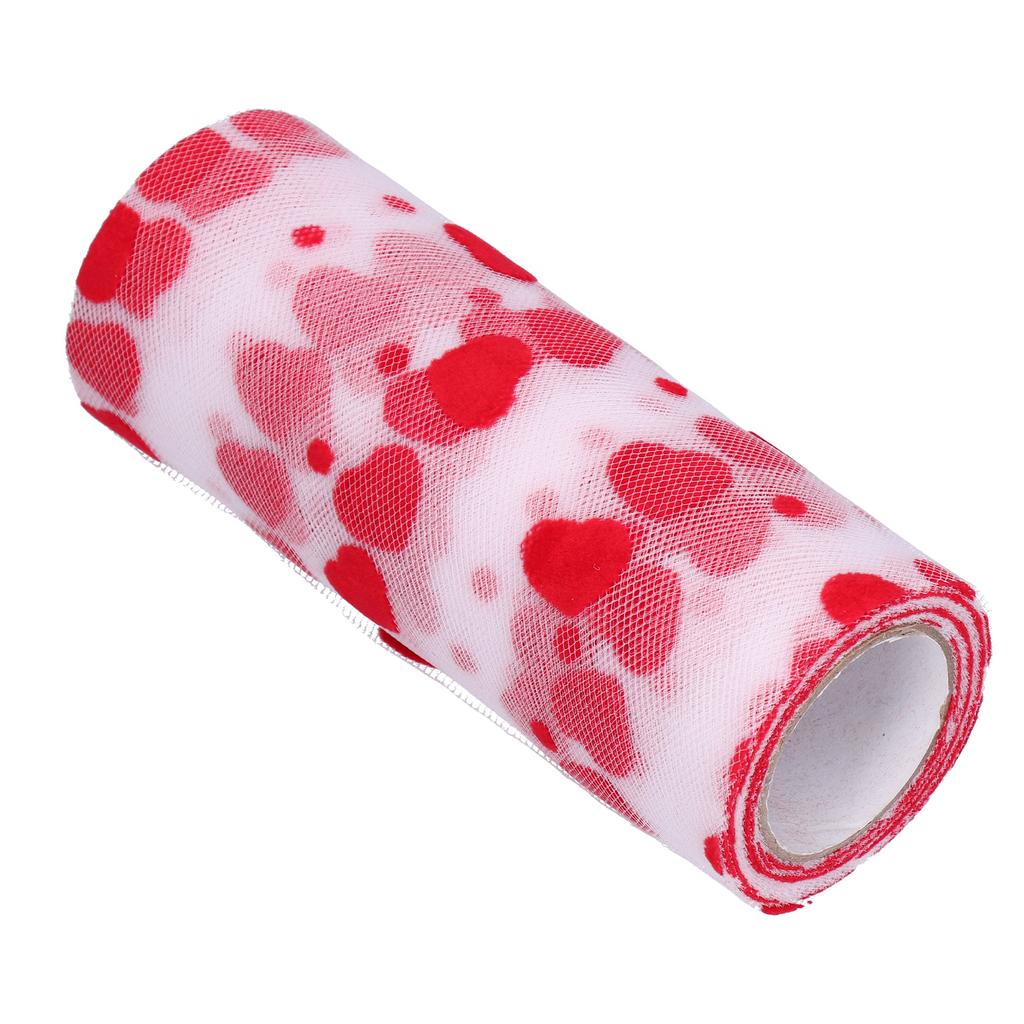 Tulle Rolls 10 Yards Red Heart Shaped Pattern Packaging Ribbon DIY Cutting Romantic Craft