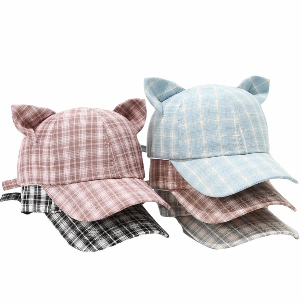 Breathable Cat's Ears Baseball Cap Cute Design Sweet Style Cat Ear Bow Baseball Cap Retro Fashion Cartoon Pattern