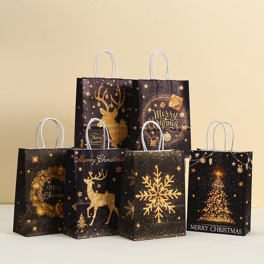 

StoBag, Glamorous Christmas Gift Tote Bags, Black Color, for party supplies, packing candy goodie toys, Reusable Paper, 12/30pcs 30pcs&15x8x21cm