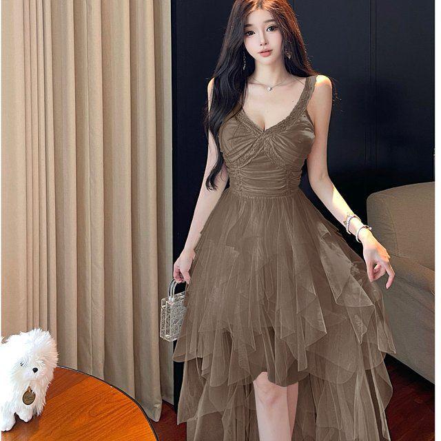 Elegant High-End White Mesh Princess Dress with Irregular Skirt for Special Occasions