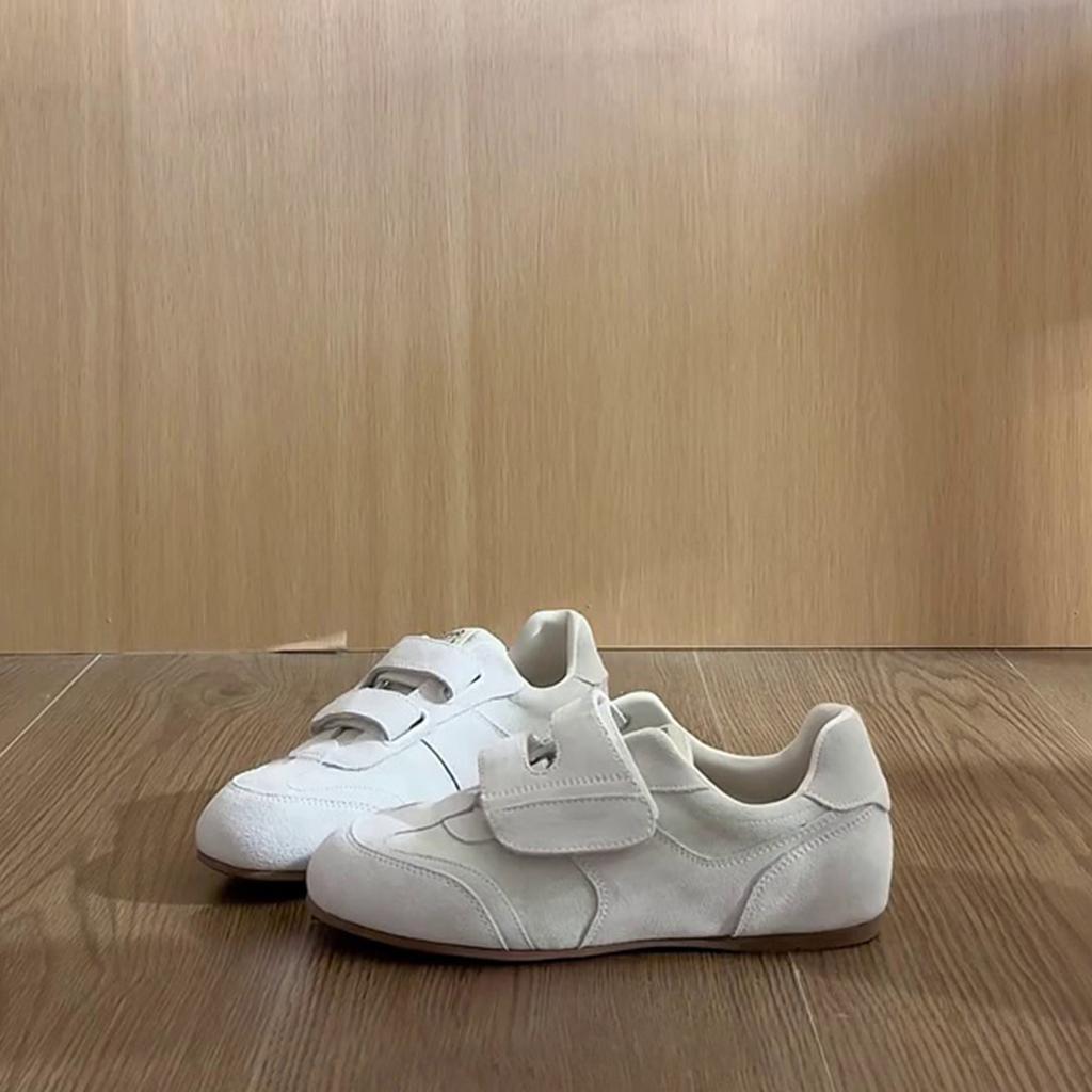 Cowhide version~ retro German training shoes women's new single shoes round head flat baseplate shoes Velcro casual sports shoes children