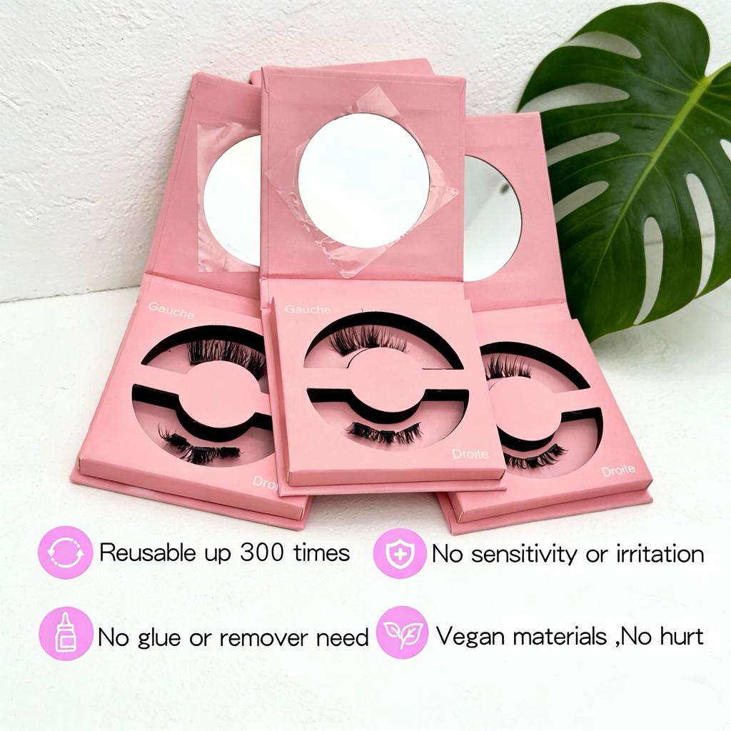 OEM Reusable Synthetic Hair Magnetic Lashes No Glue Needed Professional 3D Magnetic Eyelash 3-Step Press