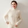 Women's Half-High Neck Cable Knit Cashmere Sweater - Diamond Pattern, Thick & Warm for Autumn & Winter