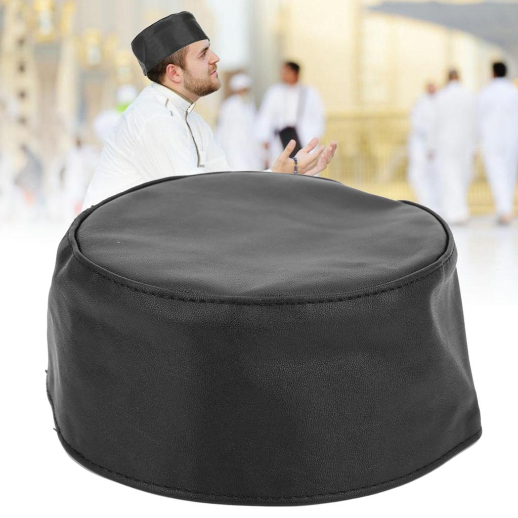 Muslim Prayer Hat Goat Leather Handsome Headscarf National Men Cap Clothes SuppliesBlack 60
