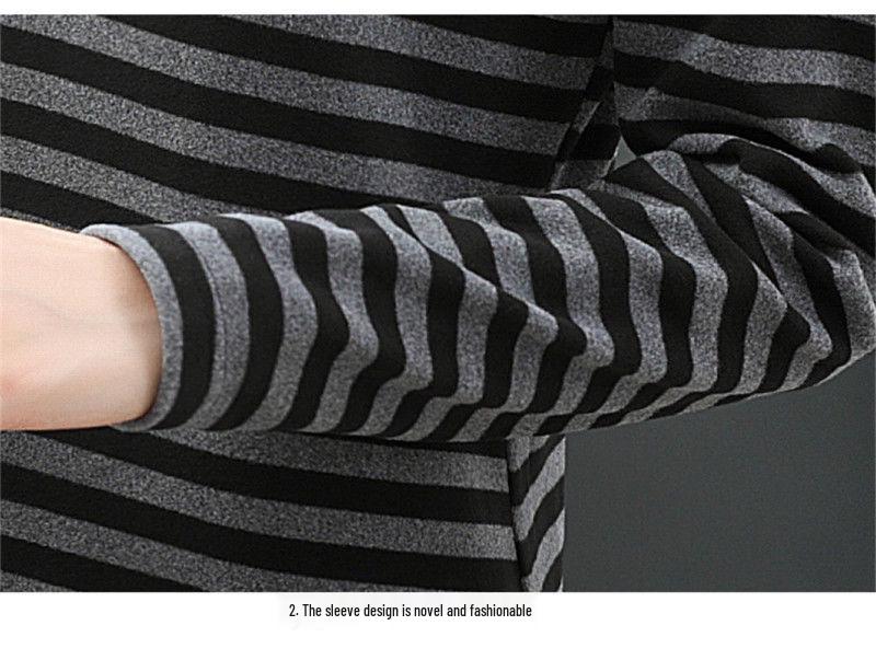 Dámský sametový top s dlouhým rukávem a pruhy, s vysokým límcem, nadměrná velikost, na podzim a zimu 2024