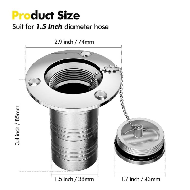 Upgrades 38Mm Boat Gas Tank Cap with Polished Finish & Embedded Design Rust Proof Deck Fill Cap for Yacht Water Tank
