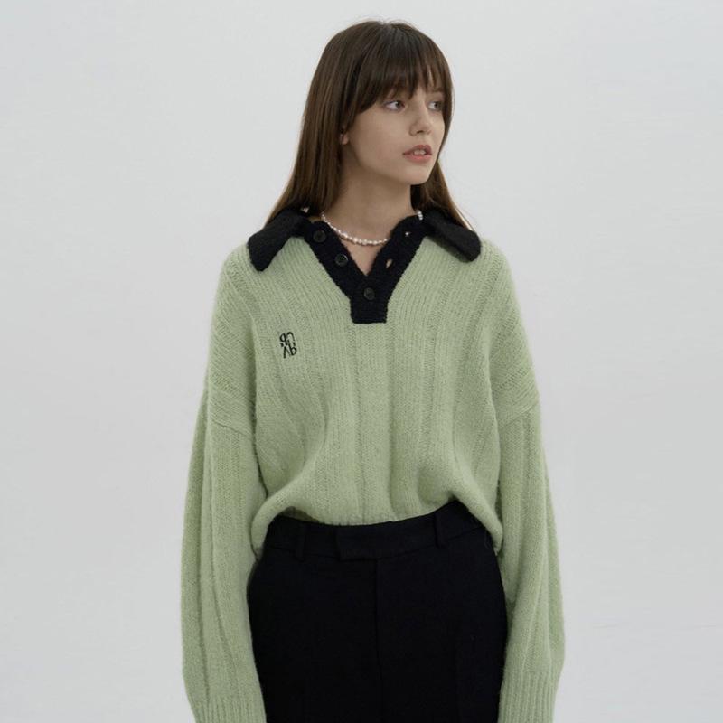 Women's Lazy Korean Mohair Button-Down Lapel Sweater: Autumn/Winter Embroidered Long-Sleeve Knit Pullover
