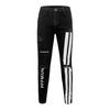 Men Striped Zipper Denim Hole  Vintage Wash Hip Hop Work Trousers Jeans Pants