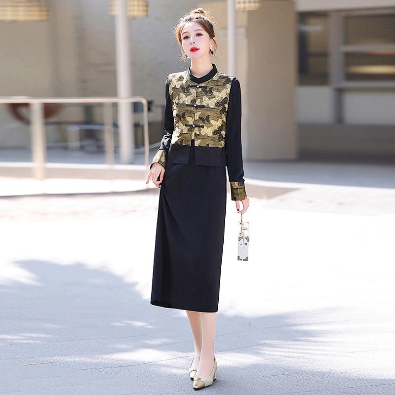

2025 Spring Retro Chinese Style Vest Two-Piece Dress YW8988 L (105-115 jin)