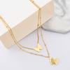 Edelstahl Gold Farbe Schmetterling Strass Halsketten Für Frauen 2 Schicht Halsband Trendy Neue Mode Geschenk Schmuck
