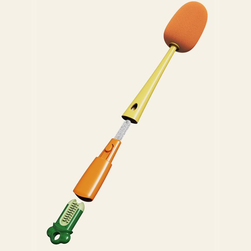 Carrot Shape 1 in 1 Long Handle Sponge Cup Brush Milk Bottle Brush for Vacuum Cup Lid Gap Cleaning Brush