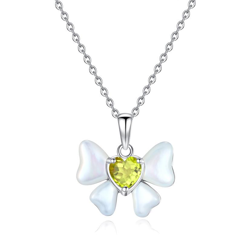 Bowknot Heart Crystal Necklace 925 Sterling Silver Dainty Pendant Trendy Jewelry Gift for Women Daily Wear Elegant Charm Necklace for Girlfriend