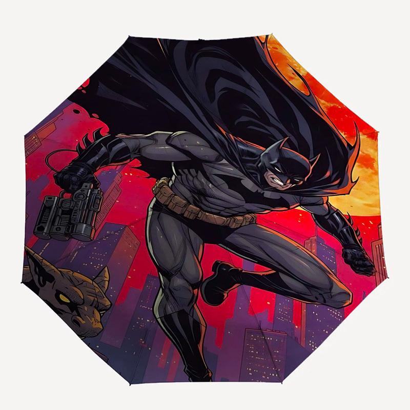 1pc Batman Night Cityscape Automatic Folding Umbrella - Compact 8-Rib Design, Durable Plastic & Iron1289L