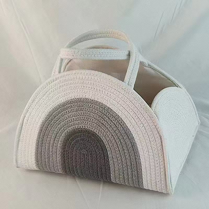 Woven Tote Bag for Moms Cotton Rope Handmade Diaper Caddy Nursery Organizer Bag серый