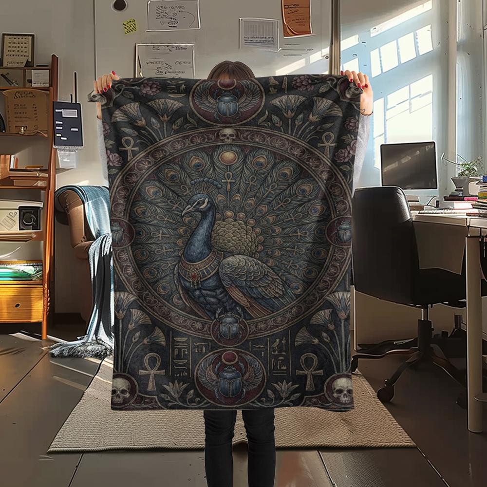 1Pc Peacock Print Flannel Blanket, High quality Comfortable for All Seasons, Home Decor, Warmth and Comfort, Perfect for Christmas Gifts W118