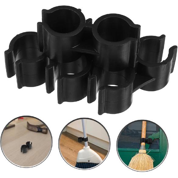 4Pcs Double Pipe Clamp Connector for Broom and Dustpan Inner Plastic Shelf Pole Fastener Clips for Warehouse and Supermarket Shelf Link Accessories