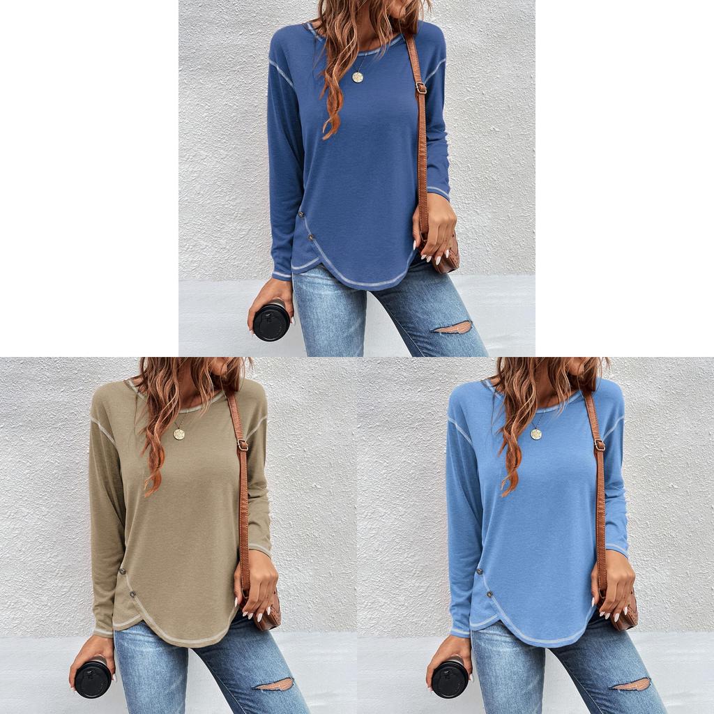 Eco Friendly Long Sleeve T Shirt With Buttons And Irregular Hem For Casual Spring Wear