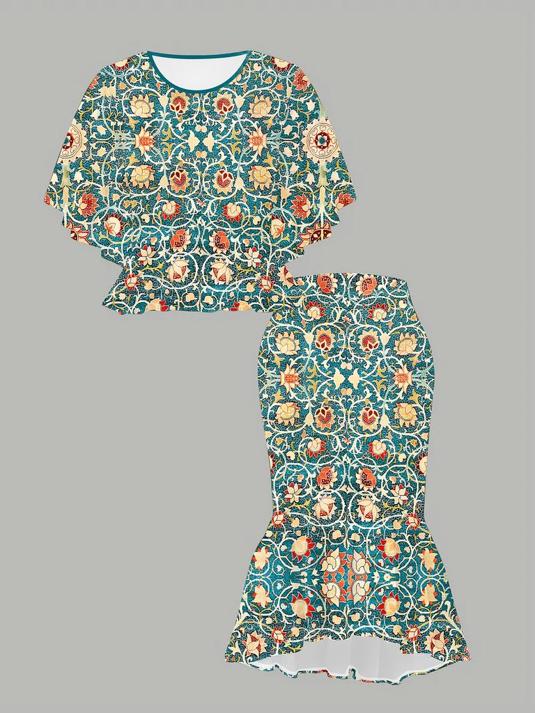 3D Flower Printed Classical Totem Women's Print, Fashionable Large-sized, Elegant, Versatile for All Seasons. T-shirt, Skirt and Set