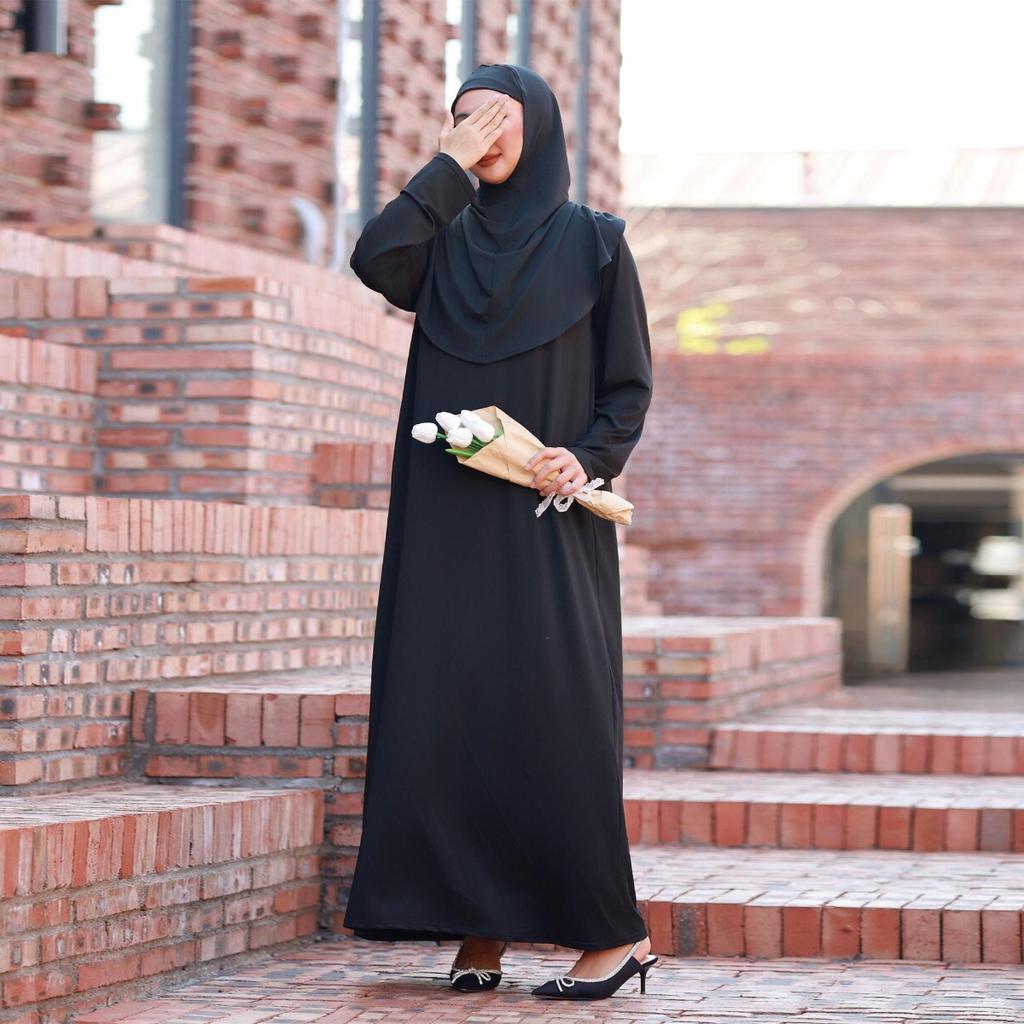 Modest Ramadan Hooded Prayer Dress Muslim Abayas Full Sleeve One-piece Kaftan Women Jilbabs Hijab Dresses Islamic Clothing