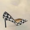 Fashion Spring New High-heeled Women's Fashion Pointy Light Mouth Sequin Cloth Slip-on Slip-on Wear-resistant Fine Heel Shoes