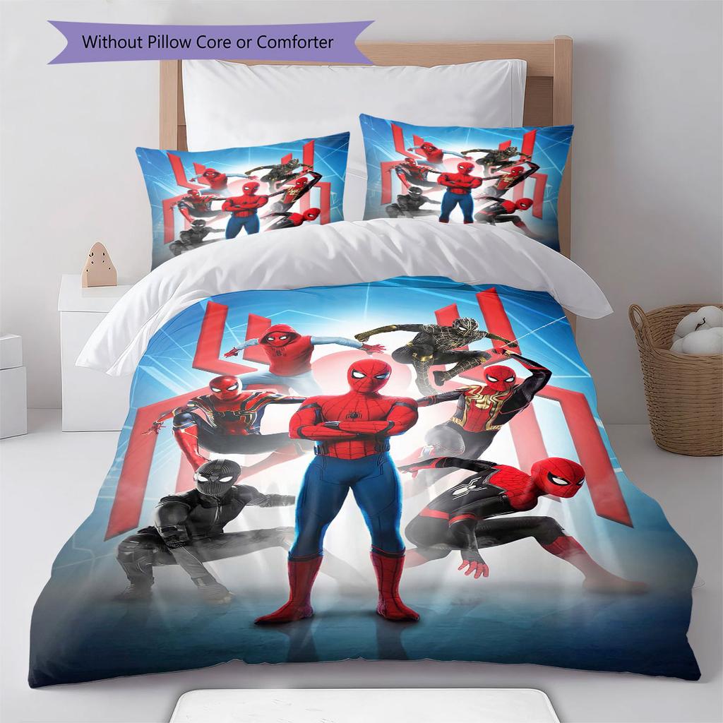 Superhero Series Spider-Man Cartoon Pattern Bedroom Three-piece Duvet Cover Bedding Set for Children.