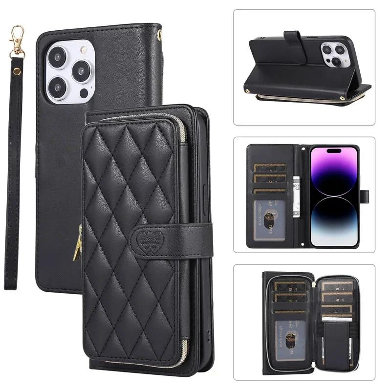 Crossbody Lanyard Zipper Leather Wallet Phone Case for iPhone 17 Air 16E 16 Pro Max 15 14 Plus 13 12 11 X XR XS Wrist Rope Cover