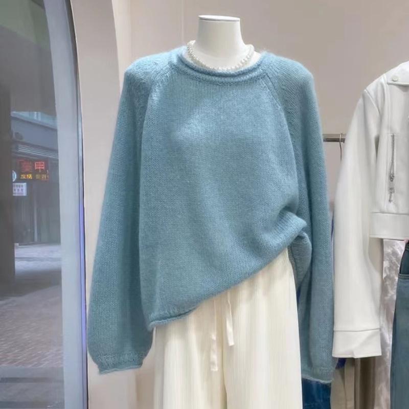 Women's Pink Wool Cashmere Pullover - Round Neck, Warm & Soft, Versatile Stylish Knit Sweater for Autumn/Winter