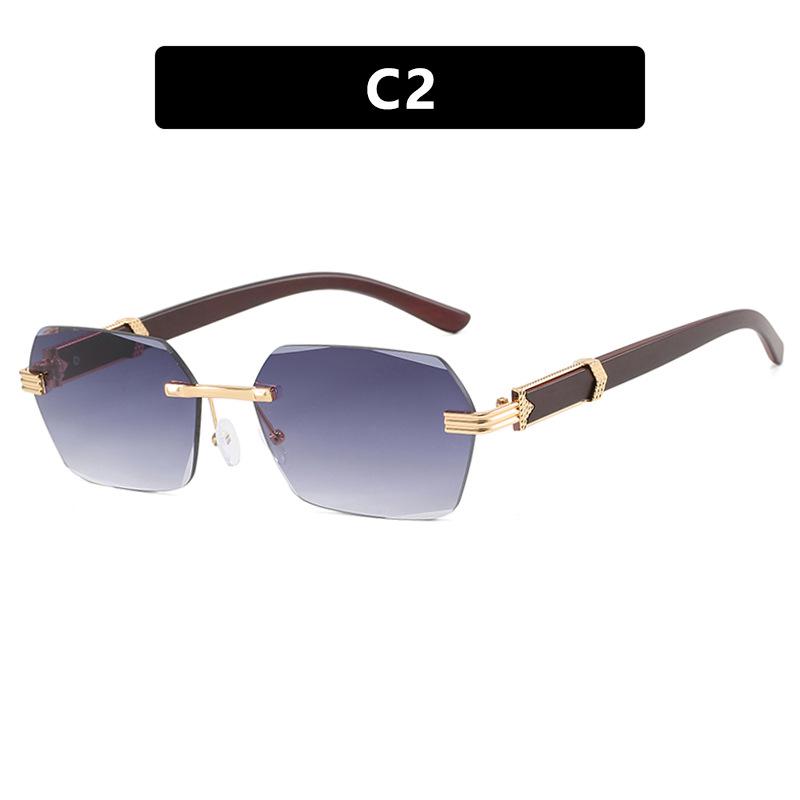 Trendige rahmenlose unregelmäßige quadratische Sonnenbrille mit kleinen Holzmaserbeinen