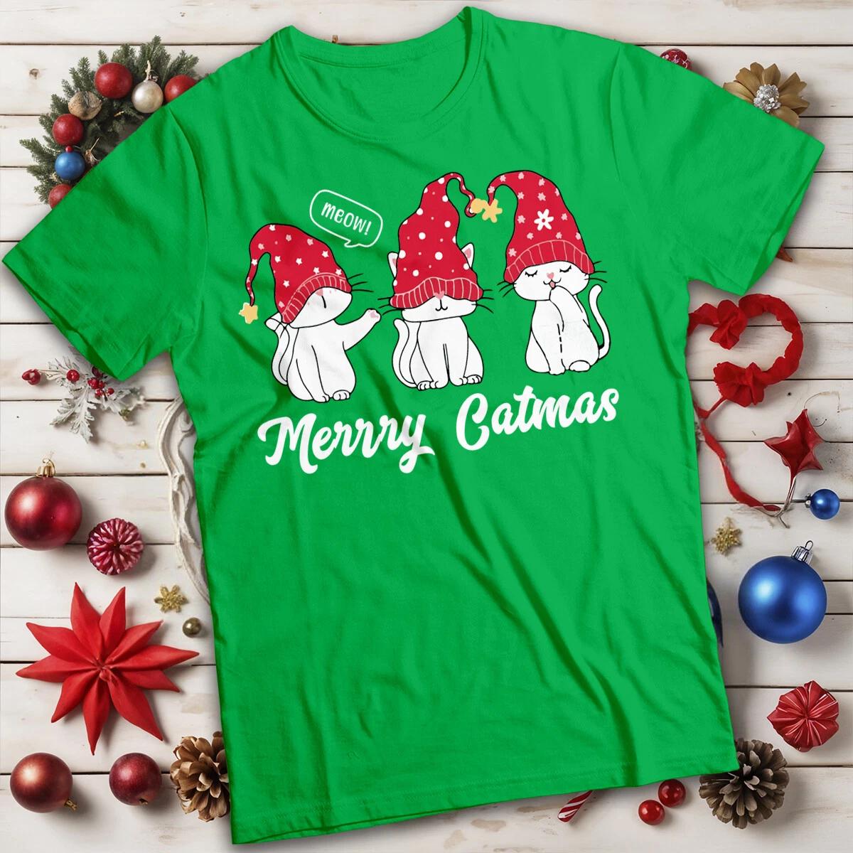 Mens and Womens Funny Ugly Christmas Cat T-Shirt Tee #MC L