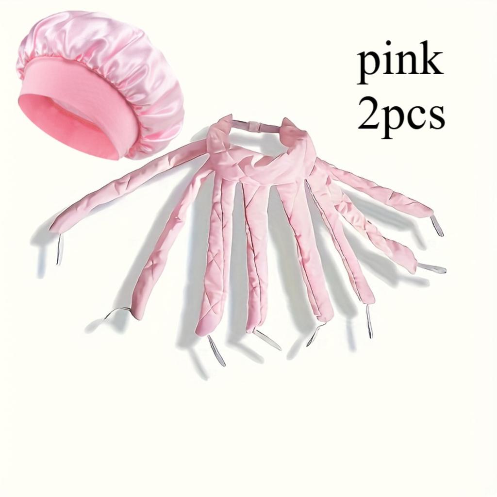 2-Pack Long Hair Curling Headband, Satin No-Heat Curling Iron with Adjustable Straps, Extra Large Satin Sleeping Cap
