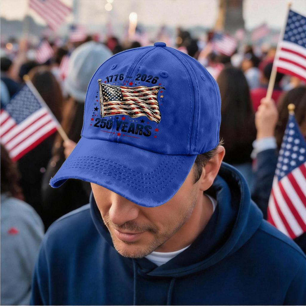 Adjustable Baseball Cap with Embroidered Flag 250 Years Anniversary 1776 to 2026 Casual Unstructured Dad Hat for Men Women