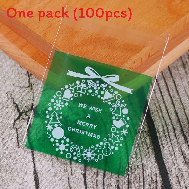 

Самозапечатывающийся Рождественский пакет для еды, устойчивый к окислению дизайн, сладости, конфеты, твердые Green Bow