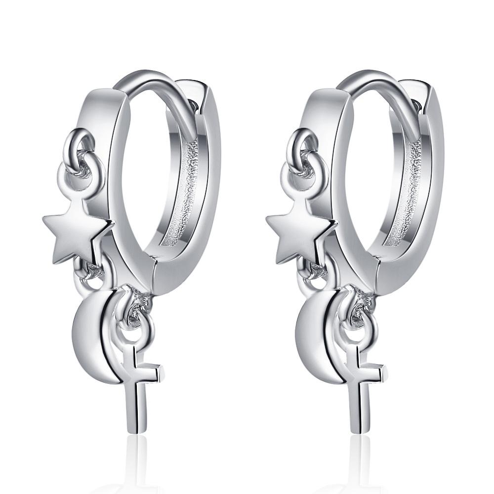 Simple Female Earrings  Sterling SIlver Small Star Moon Button Small Earrings for Women Fashion Statement Bijoux Pendientes