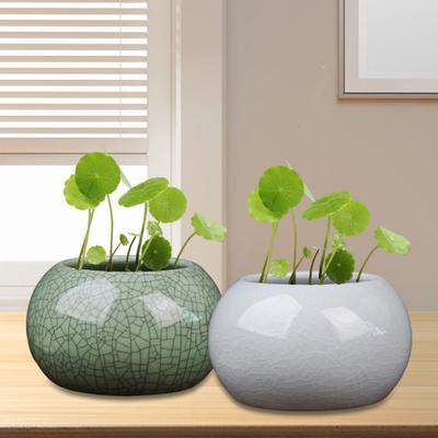 Keramikschale, Lotus-Pflanzgefäß, runder Mini-Blumentopf, glasierte Bonsai-Schale, Lotustopf zum Anpflanzen von Wassernabel, kleinen Hydrokulturpflanzen