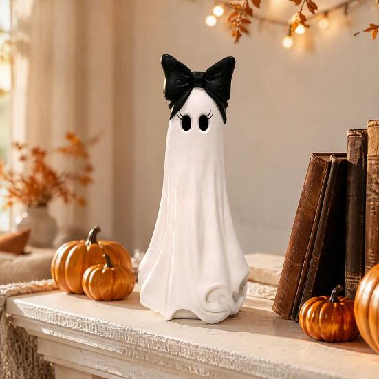 Unique Halloween Gifts Cute Ghost Resin Ornament, Matte Finish Desktop Figurine, Decorative Gothic Home Accents Statue for Living Room Entrance