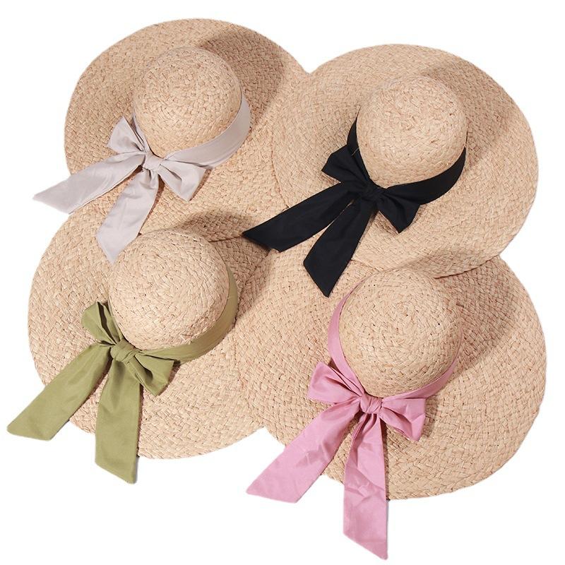 European and American fashion women's summer straw hat raffia eaves beach vacation sun hat elegant bow sun hat