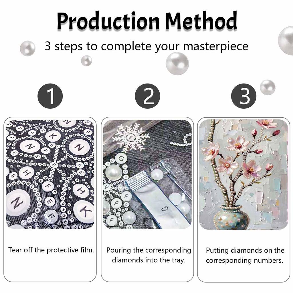 DIY Pearl Painting Canvas Floral Design Shiny 3D Bead Art Kit Creative Leisure Craft for Living Room Wall Decor