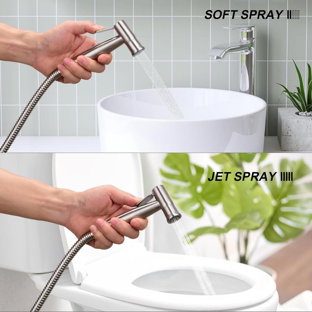Multifunctional Hand-held Bidet Spray, Bathroom Diaper Shower, Hose and Accessories - Toilet Sprinkler with Dual Spray Function (Silvery)