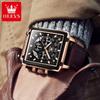 OLEVS 9919 Herrenuhr Mode Quadratisches Zifferblatt Lederarmband Chronograph Wasserdichte Sportuhr Luxus Original Quarz Armbanduhr Mann