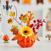 Reusable Festival Table Topper Fall Artificial Pumpkin Centerpiece, Autumn Fake Decoration with Sunflowers, Realistic Thanksgiving Props Maple Leaves