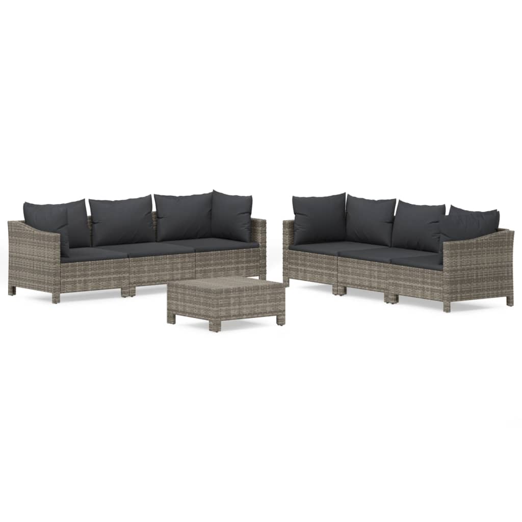 7 Piece Garden Lounge Set with Cushions Grey Poly Rattan
