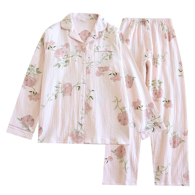 Women's Spring/Autumn Cotton Gauze Pajama Set - Long Sleeve Top & Pants